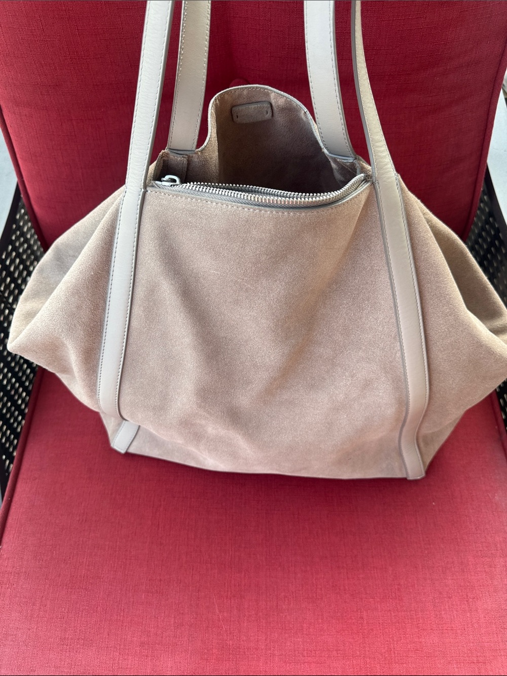 Reiss Taupe Suede Tote with Light Gray Trim - Picture 3 of 16